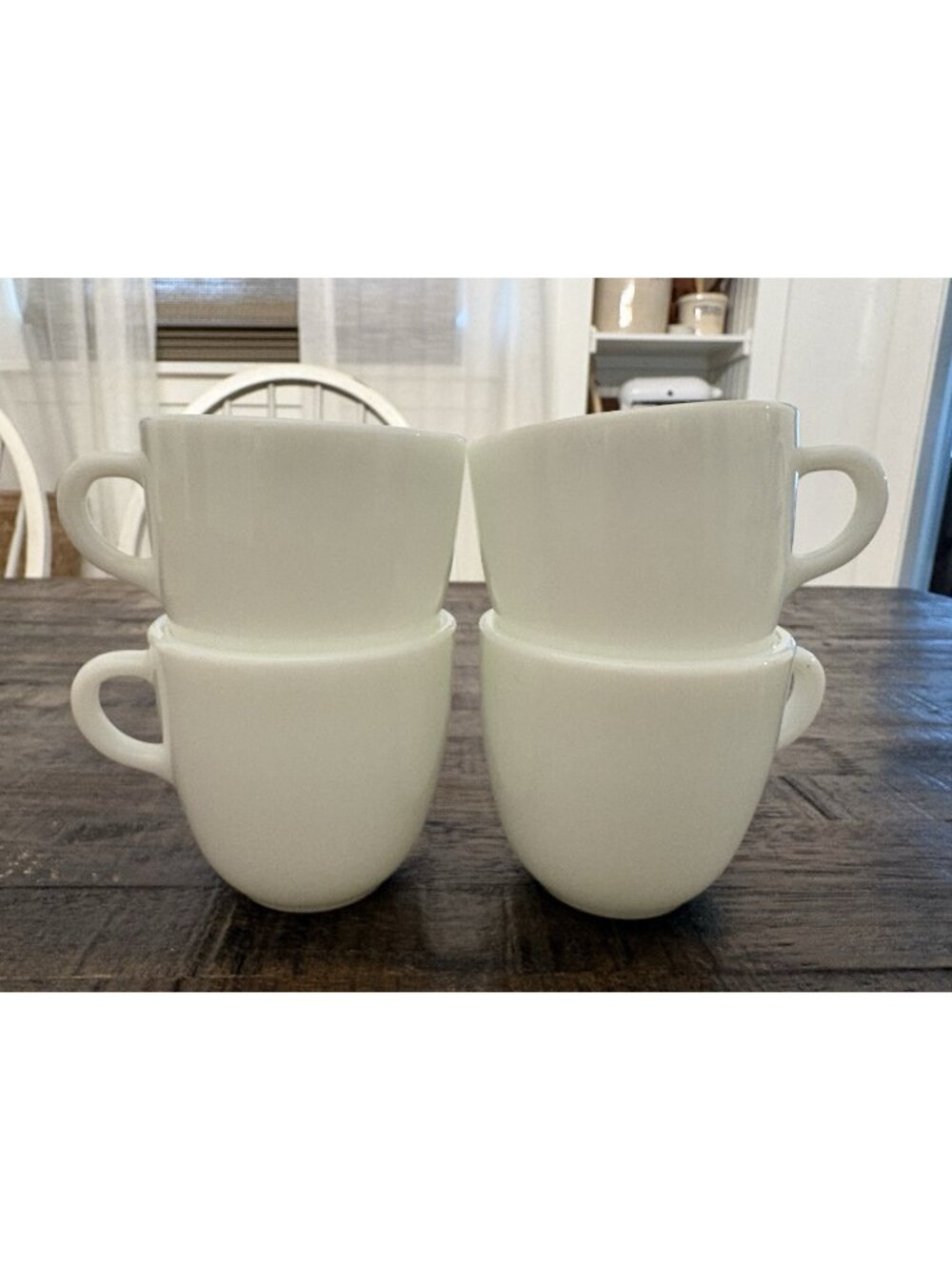 Vintage PYREX Corning White Milk Glass Coffee Mug Tea Cup C Handle Set Of 4